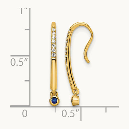 Polished Diamond and Sapphire Drop Wire Earrings, 14K