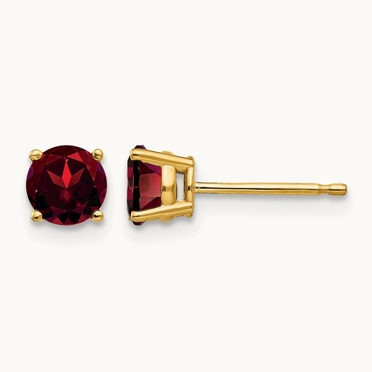 Garnet Post Earrings, 5mm, 14K