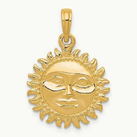 Solid Polished Reversible Sun Pendant, 14K