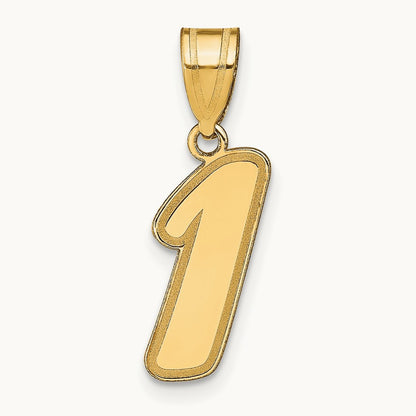 Brushed Border Script Number 1 Pendant, 14K