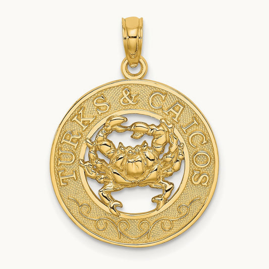 TURKS AND CAICOS Circle w/ Crab Charm, 14K