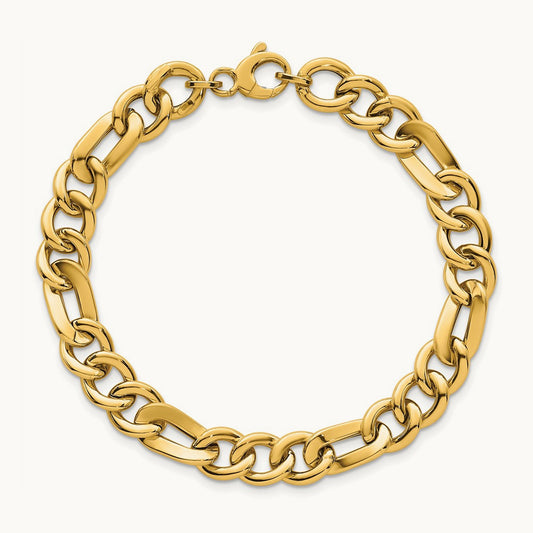 Polished 7.5in Figaro Link Bracelet, 14K