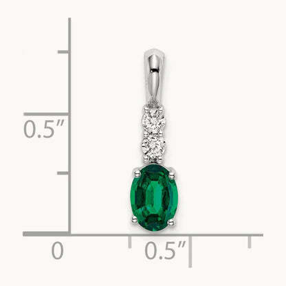 Oval Created Emerald and Diamond Pendant, 14K White Gold
