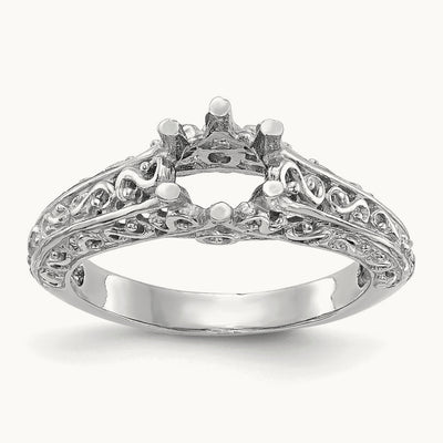 Round Solitaire 5/8 ct Center Engagement Ring Mounting, 14K White Gold