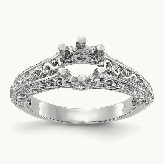 Round Solitaire 5/8 ct Center Engagement Ring Mounting, 14K White Gold