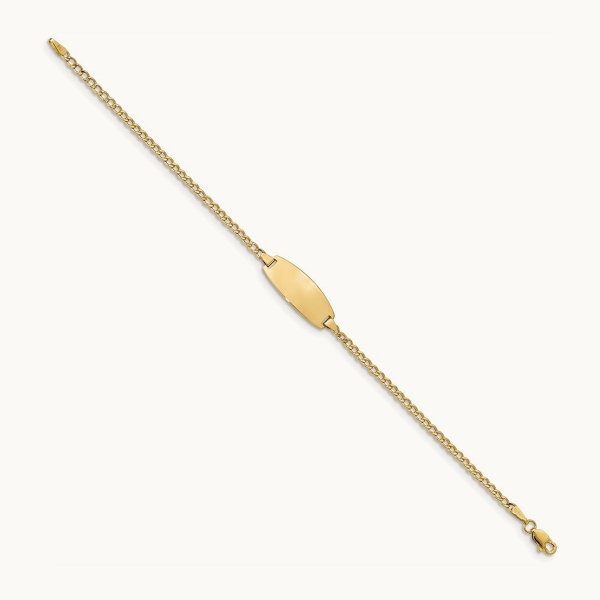 Semi-Solid Oval Curb ID Bracelet — 14K Yellow Gold, 7mm