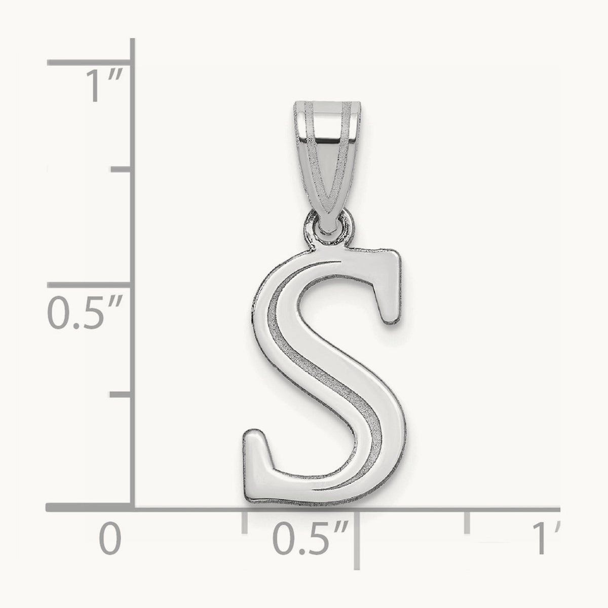 Polished Etched Letter S Initial Pendant, 14K White Gold