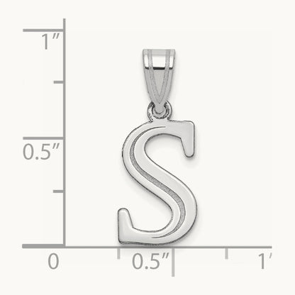 Polished Etched Letter S Initial Pendant, 14K White Gold