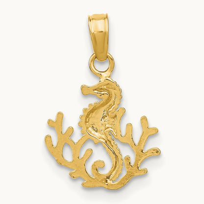 Textured Mini Seahorse and Coral Charm, 14K