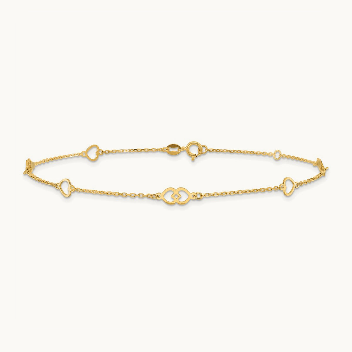 Polished Hearts 9in Plus 1 in ext. Anklet, 14K