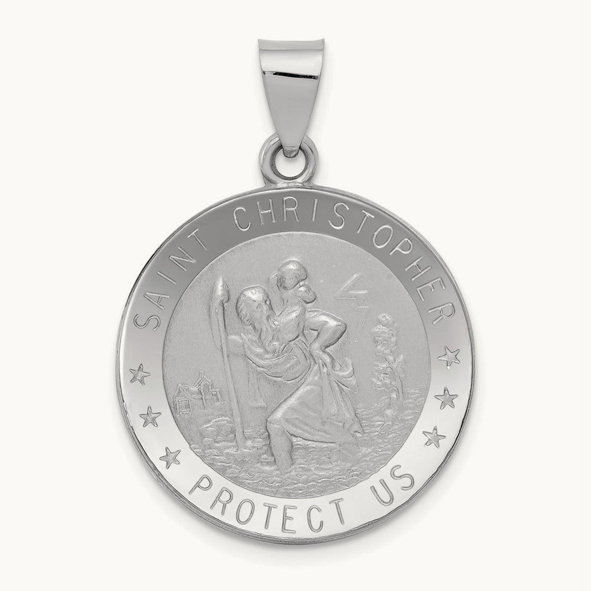 Polished/Satin St Christopher Medal Hollow Pendant — 32mm