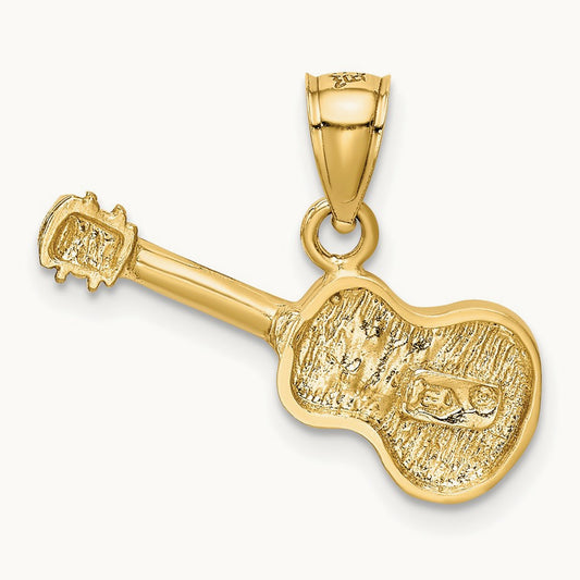 Satin Diamond-cut Acoustic Guitar Pendant, 14K