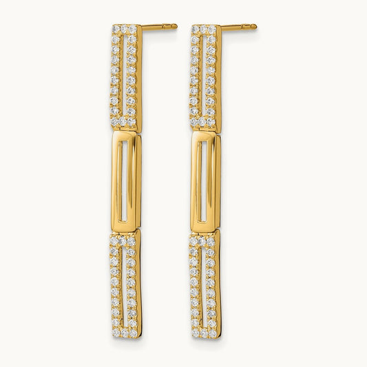 Polished 3 Rectangle Link Diamond Post Earrings, 14K