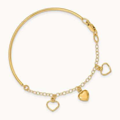 Polished Dangle Heart Chain Bangle, 14K