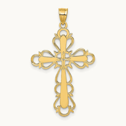 Polished Lace Trim Cross Charm, 14K