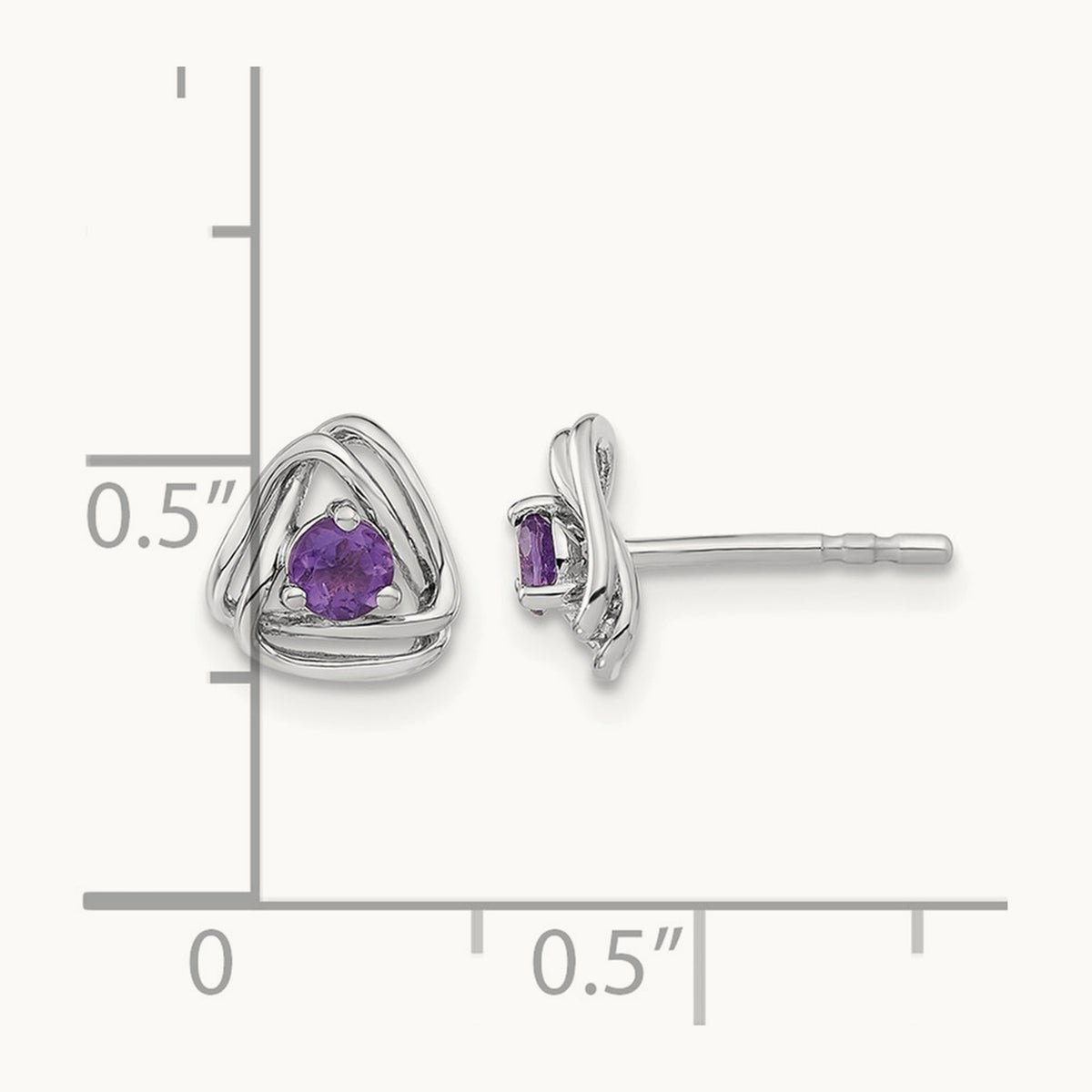 Amethyst Post Earrings — 14K White Gold