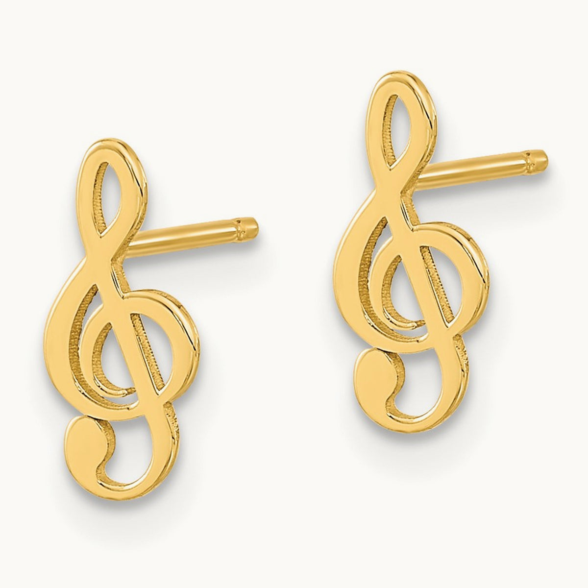 Polished Treble Clef Note Post Earrings, 14K