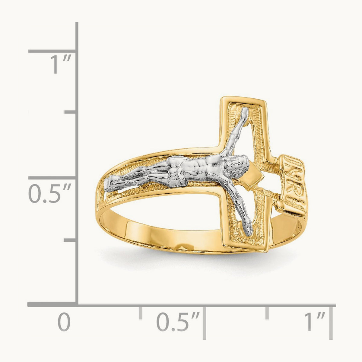 Crucifix Men's Ring, 14K Two-tone