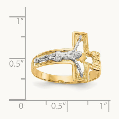 Crucifix Men's Ring, 14K Two-tone