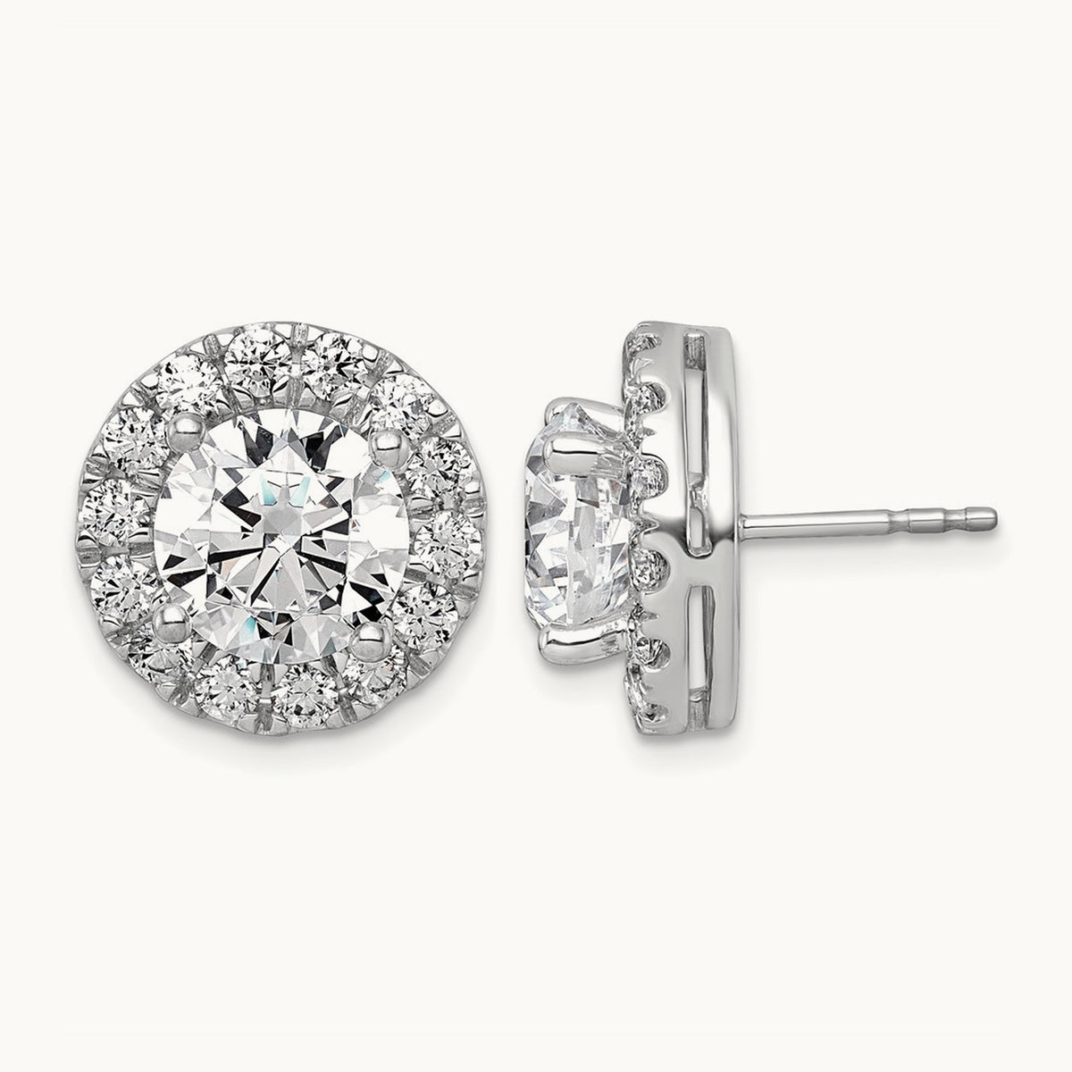Round Halo Post Earrings, 0.50-7.50 ct tw Lab-Grown Diamond — 7 5/8 ct, 14K White Gold