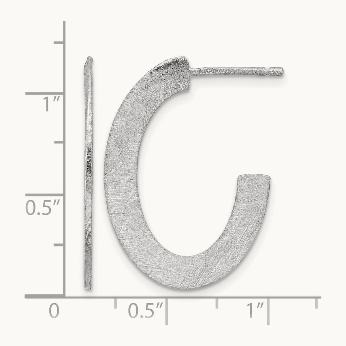RH-plated Scratch Finish J-Hoop Post Earrings, Sterling Silver — Leslie's