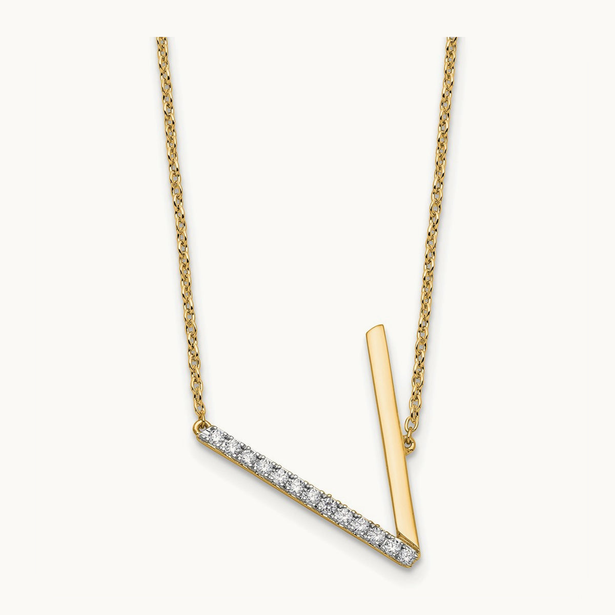 Sideways Diamond Necklace — 14K Yellow Gold, V