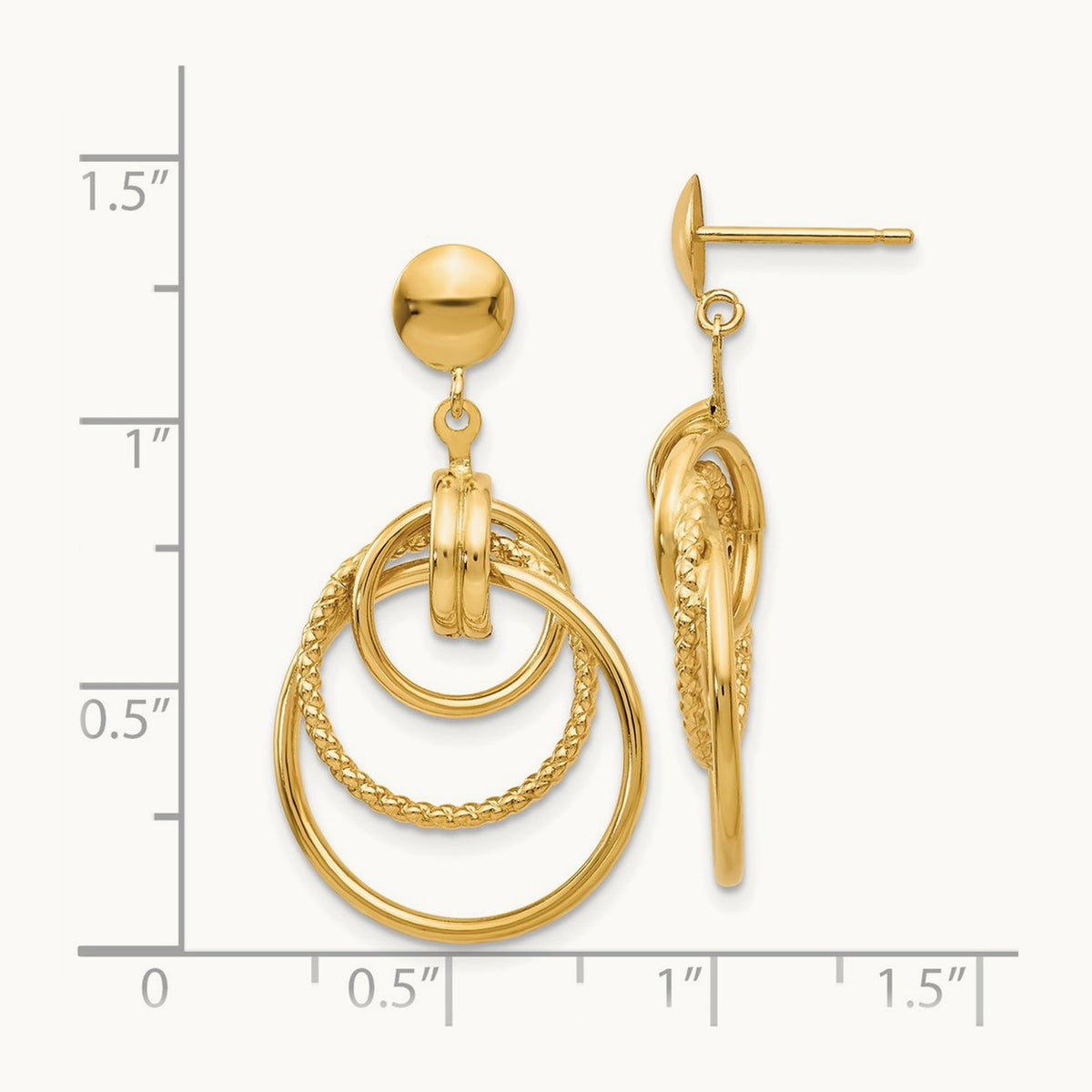 Polished and Textured Intertwined Circle Post Earrings, 14K