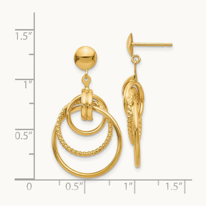 Polished and Textured Intertwined Circle Post Earrings, 14K