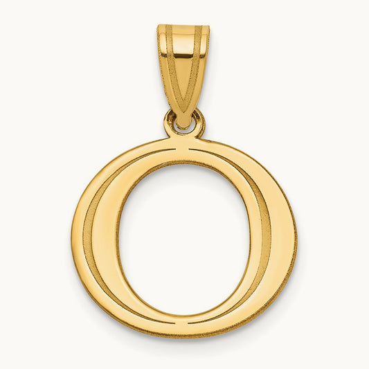 Polished Etched Letter O Initial Pendant, 14K