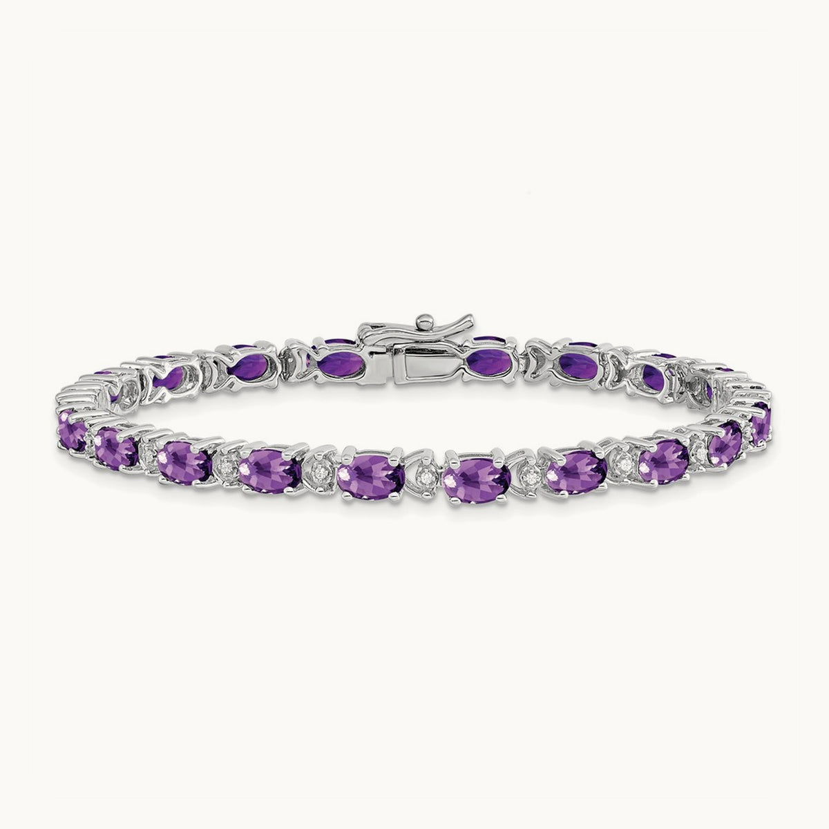 Oval Amethyst and Diamond Bracelet, 14K White Gold