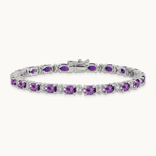 Oval Amethyst and Diamond Bracelet, 14K White Gold