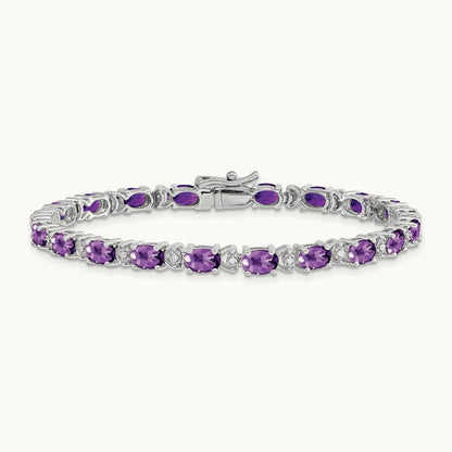 Oval Amethyst and Diamond Bracelet, 14K White Gold