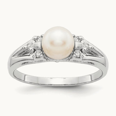 FW Cultured Pearl AA Diamond ring, 6mm, 14K White Gold