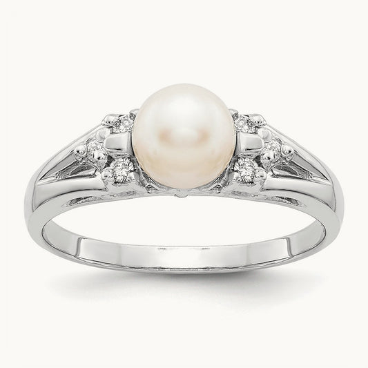 FW Cultured Pearl AA Diamond ring, 6mm, 14K White Gold