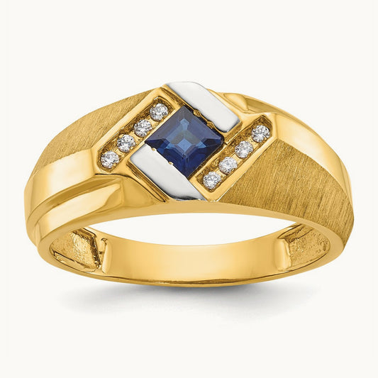 IBGoodman Men's Cr.Sapphire and Diamond Satin Complete Ring, 14K