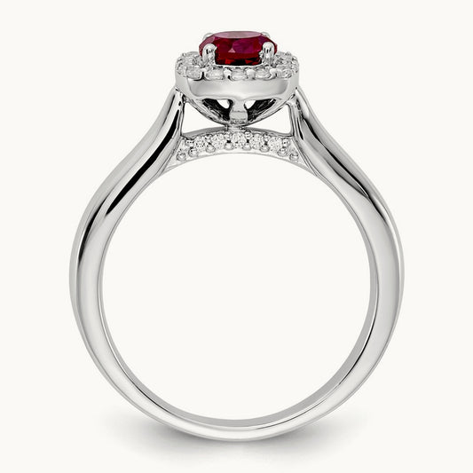 Diamond and Ruby Halo Ring, 14K White Gold
