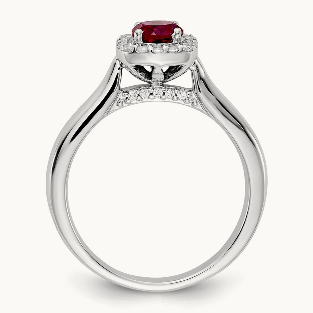 Diamond and Ruby Halo Ring, 14K White Gold