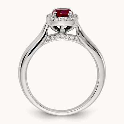 Diamond and Ruby Halo Ring, 14K White Gold