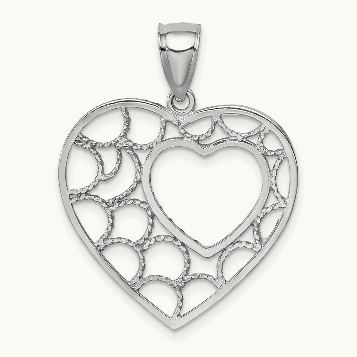 Diamond-cut Heart Pendant — 14K White Gold