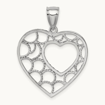 Diamond-cut Heart Pendant — 14K White Gold