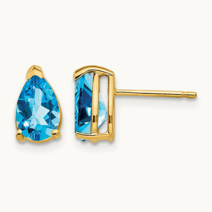8x5mm Pear Blue Topaz Earrings, 14K