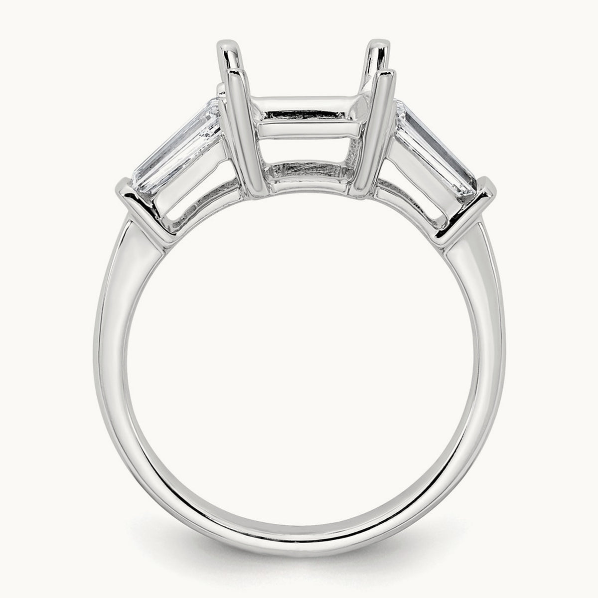 Baguette Princess Semi-Mount Engagement Ring — 14K White Gold, 5/8 ct, 7
