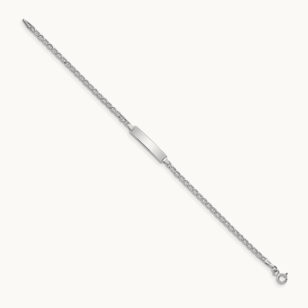White Gold Semi-Solid Anchor Link ID Bracelet — 7mm