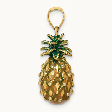 Enamel and Polished 3-D Pineapple Charm, 14K