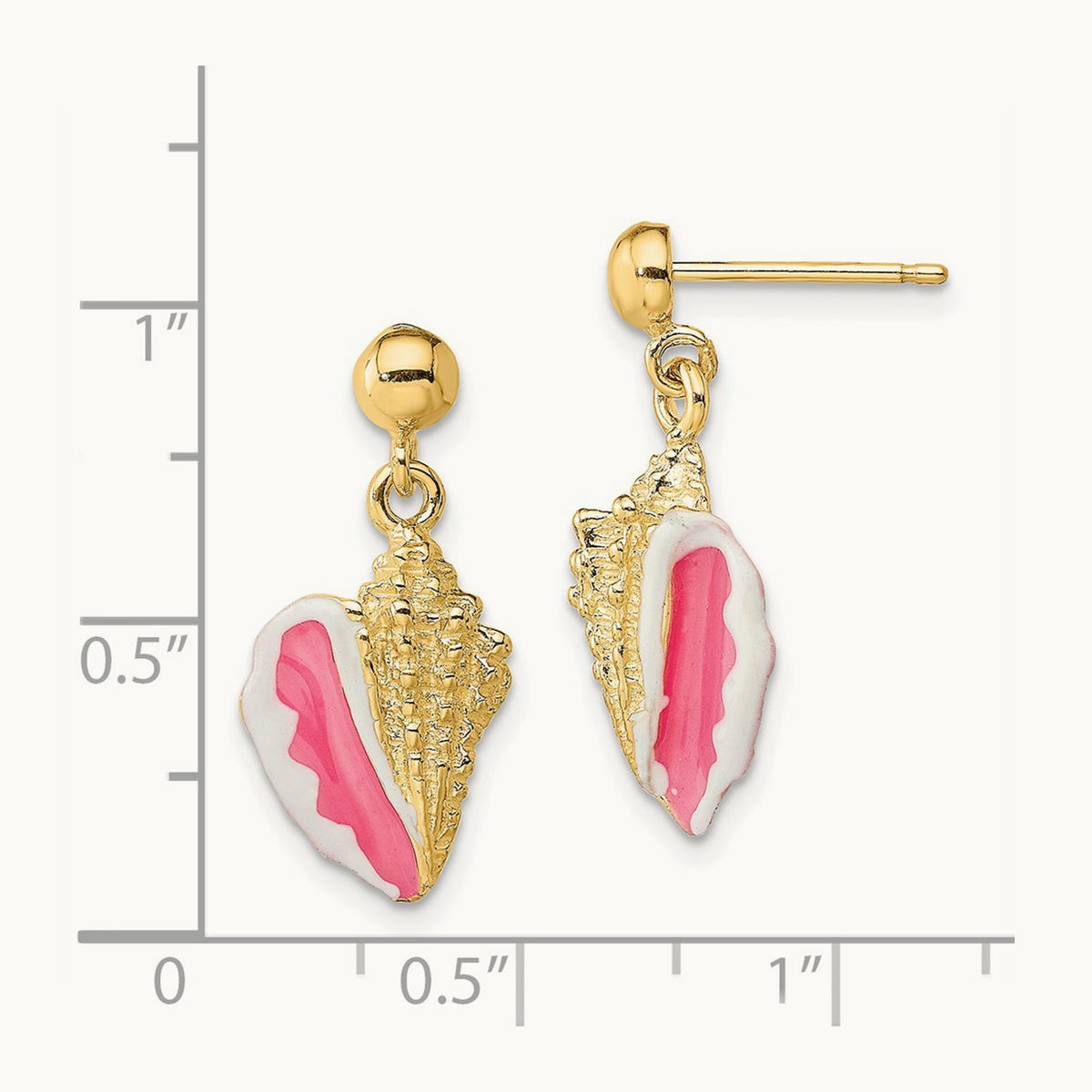 Conch Shell Dangle Earrings, 14K White with Pink Enamel