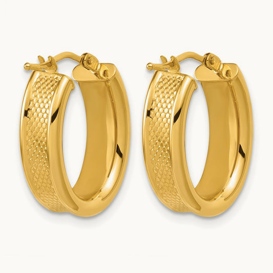 Polished and Textured Oval Hoop Earrings — Leslie's — 15.5mm