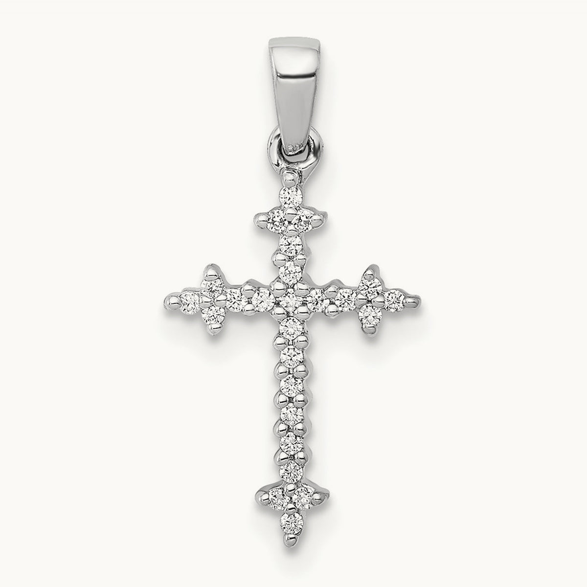 Fleur De Lis Cross Pendant, 0.10 ct tw Lab-Grown Diamond — 14K White Gold