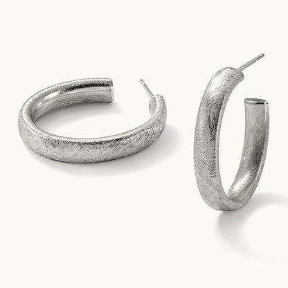 Rhodium-plated Brushed J-Hoop Post Earrings, Sterling Silver — Leslie's
