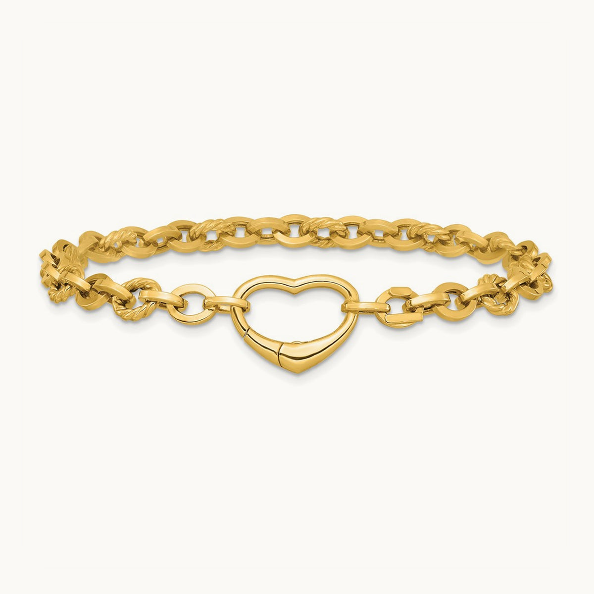 Polished & Twisted Link Heart Clasp 7.5 in Bracelet, 14K