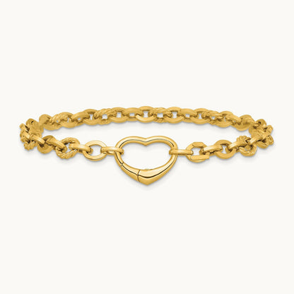 Polished & Twisted Link Heart Clasp 7.5 in Bracelet, 14K